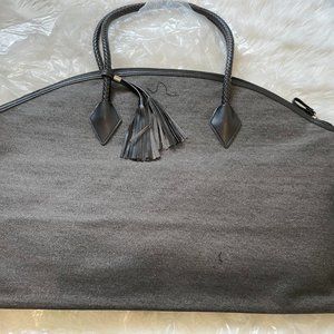 DSW  oversize tote bag charcoal with black piping and faux leather tassel